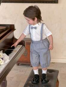 DAZY Toddler Boys' Plaid Collar Suspender Jumpsuit & Solid Color Shirt Set - Grey - View 8