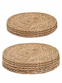 Manteles individuales tejidos, manteles individuales redondos de ratán, manteles individuales de calabaza de agua tejidos a mano, manteles individuales estilo granja, manteles individuales de estilo rural tejidos de mimbre, adecuados para mesas de comedor, hogares, bodas - Multicolor - Ver 15
