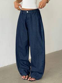 Aloruh Jeans évasés mode femme, style de rue, décontracté, polyvalent pour le quotidien - Bleu azur - Voir 4