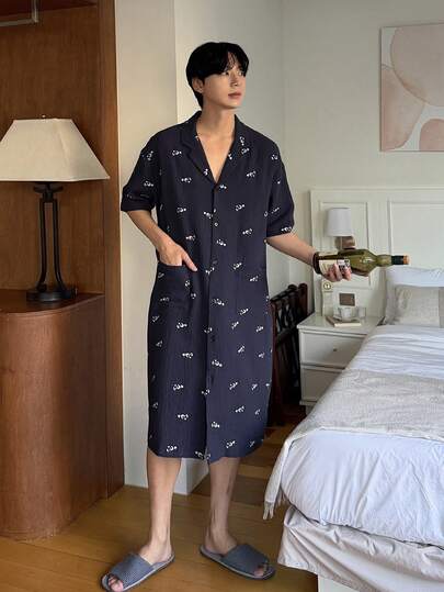 DAZY Men's Long Floral Print Robe, Spring/Summer