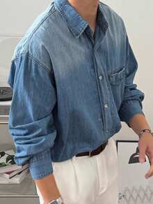 DAZY Men's Vintage Washed Blue Denim Jacket, Spring - Blue - View 6