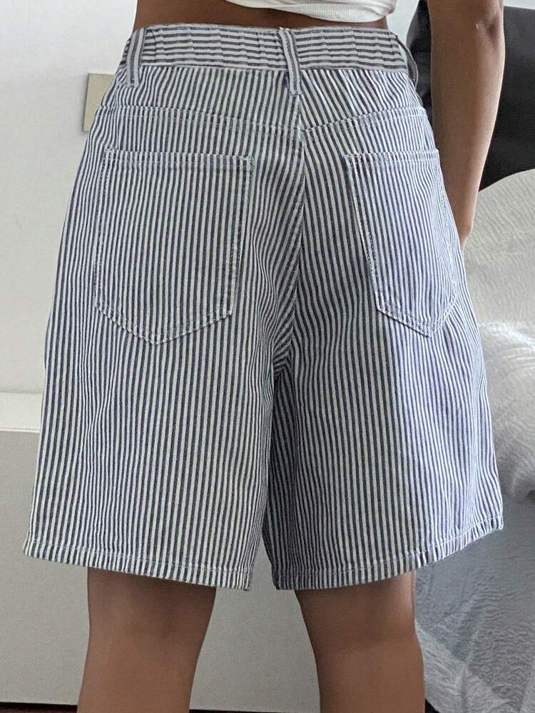 Tween Girl Striped Pocket Loose Casual Versatile Denim Shorts Summer