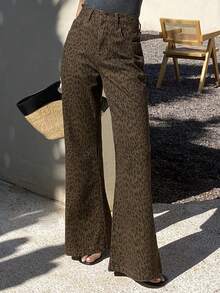 DAZY 女士低腰豹纹休闲哈伦牛仔裤 Y2k - 棕色 - 查看 4