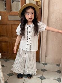 DAZY Toddler Girls' Polka Dot Loose Wide Leg Casual Pants, Versatile All-Over Print, Spring/Summer - White - View 4