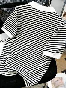 Manfinity Joysei Men's Striped Knight Print Casual Versatile Commuting Short Sleeve Polo Shirt