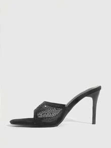 CUCCOO SZL Women Shoes Summer New Black Mesh Rhinestone Women's High-Heeled Sandals Fashion Gorgeous Sexy Party Women's Sandals Slippers - Black - View 4