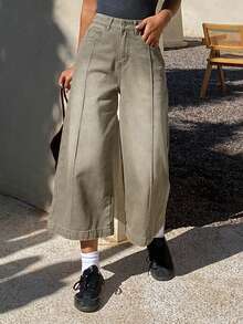 DAZY Women's Regular Mid-Rise Casual Cropped Jeans Y2k Jorts - Khaki - View 2