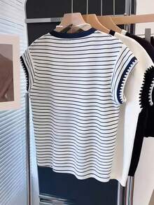 GlowEve Petite Áo thun nữ cổ tròn dáng rộng kẻ sọc cổ điển, thời trang thường ngày, thích hợp mặc hàng ngày. - Nhiều màu - Xem 2