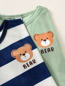 SHEIN 4件套男婴可爱卡通印花针织短袖睡衣套装，夏季基础款多件套 - 彩色 - 查看 7