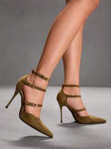 CUCCOO SZL Women's Pointed Toe Buckle Design Fashionable High Heels, Versatile For Daily Wear Valentine's Day - Green - View 2