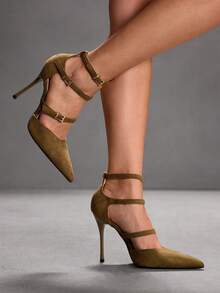 CUCCOO SZL Women's Pointed Toe Buckle Design Fashionable High Heels, Versatile For Daily Wear Valentine's Day - Green - View 4