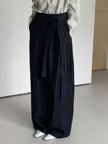 DAZY 复古水洗牛仔灯笼裤，宽松修身直筒牛仔裤，女士款 - 藏蓝色 - 查看 4