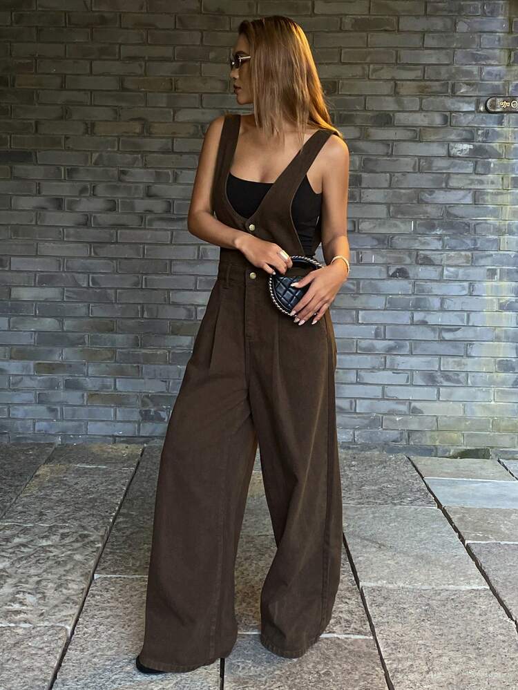 Women's V-Neck Urban Casual Denim Bib Pants And Jumpsuit
