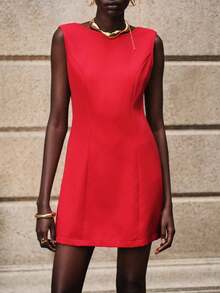 Lumivelle 女士优雅派对/约会无袖修身露背蝴蝶结短裙，夏季 - 紅色 - 查看 3