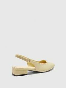 CUCCOO BIZCHIC Women's Exquisite Square Toe Light Yellow Simple Commuting Workplace Wear Low-Heeled Thick-Heeled Shoes, Exposed Heel Shoes - Mustard Yellow - View 9