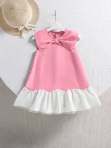 Souflis Souflis 1pc Girls Bowknot Patchwork Dress, Summer - Pink - View 4