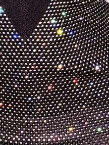 SHEIN DivaQ Women's Party Dress, Fishnet & Rhinestone Material, Sexy Sheer Sparkly, Suitable For Bar Parties, Carnivals Rhinestone Clothes Black Rave Top Black Sparkly Top - Black - View 4