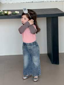 DAZY Infant/Toddler Girls' Washed Distressed Denim With Butterfly Embroidery, Korean Style - Blue - View 4