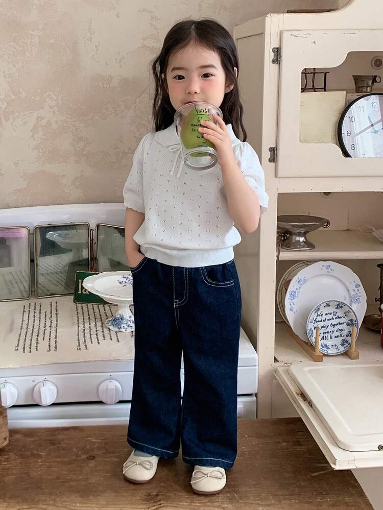 Toddler Girls' Vintage Washed Casual Flared Korean Style Jeans