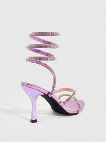 CUCCOO SZL 女士尖头水钻装饰时尚优雅百搭高跟凉鞋 - 粉紫色 - 查看 6