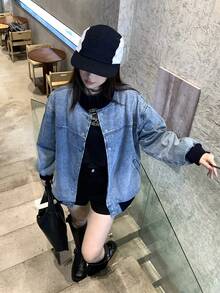 DAZY 充满青春气息的女士休闲牛仔上衣 - 藍色 - 查看 2