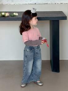 DAZY Infant/Toddler Girls' Washed Distressed Denim With Butterfly Embroidery, Korean Style - Blue - View 6