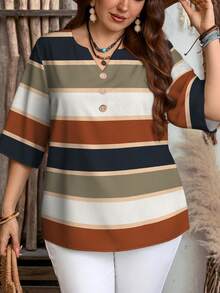 EMERY ROSE Plus Size Casual Minimalist Shirt, Suitable For Summer - Multicolor - View 3