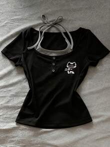 SHEIN Camiseta sin mangas con nudo delantero casual para mujer - Multicolor - Ver 3