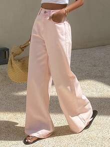 Dazy Tall 女士高挑/长款常规腰宽松直筒牛仔裤，休闲都市度假风 - 粉色 - 查看 2