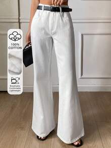 DAZY 女士低腰喇叭牛仔裤，休闲性感白色牛仔裤 - 白色 - 查看 1