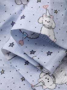 DAZY Bộ đồ ngủ 2 mảnh thoải mái kiểu Hàn Quốc cổ bẻ in hình hoạt hình cún con cho bé gái - Màu xanh nhạt - Xem 10