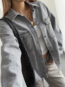 DAZY Street Casual Lapel Women Denim Jacket - Light Wash - View 6