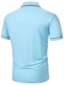 Manfinity Homme Men's Casual Daily/Office/Commute Contrast Piping Embroidered Short Sleeve Polo Shirt, Summer - Baby Blue - View 2