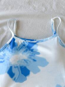 SHEIN Tween Girl Blue Floral Print Camisole Top And Pleated Skirt Set