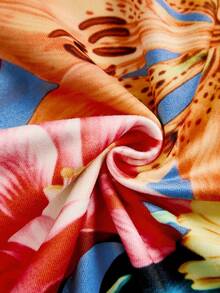 INAWLY Áo kiểu nữ và bé gái in hoa và chữ, dáng lệch vai, thắt nút xoắn, phong cách thường ngày, tươi tắn và dễ thương, mang đến cảm giác nghỉ dưỡng. - Màu xanh nhạt - Xem 4