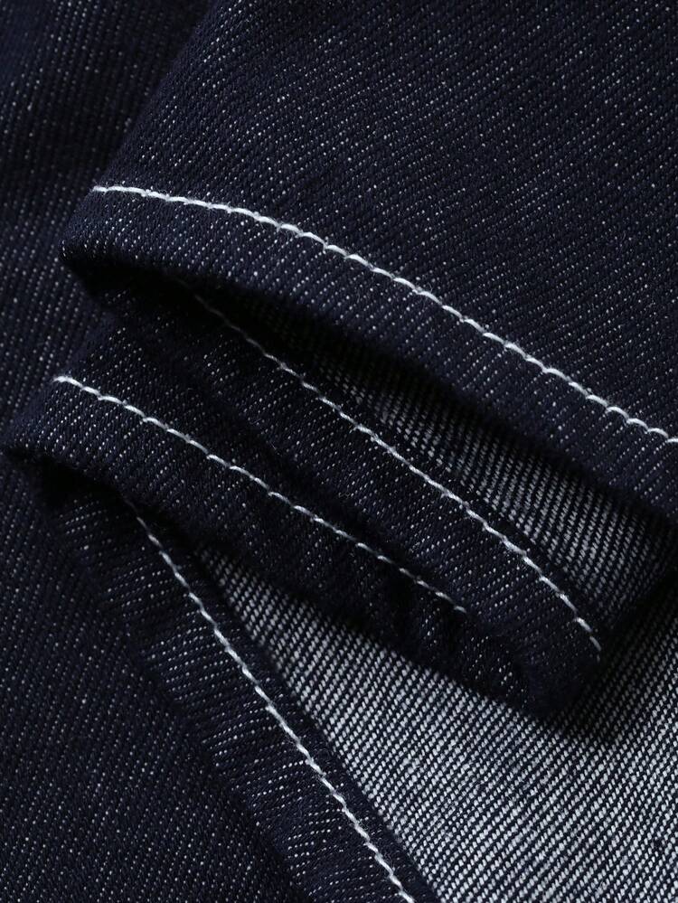 Women's Lapel Stitching Decor Belt Decor Casual Washed Loose Denim Jacket