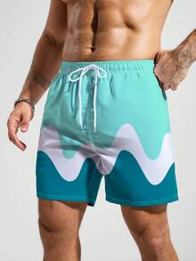 Manfinity KASUA Men's Casual Contrast Color Beach Shorts - Mint Blue - View 5