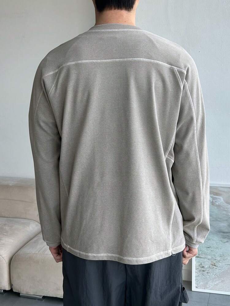 Spring Letter Print Decor Striped Grey Round Neck Men T-Shirt Long Sleeve Tops Women