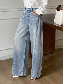 DAZY Women's Regular Waist Rhinestone Decor Casual Barrel Leg Jeans Y2k - Light Wash - View 6