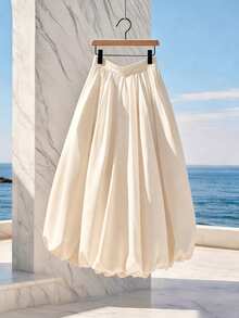 GlowEve High Waist Bowknot Tie Loose Long Floral Skirt, Flowy Fabric - Apricot - View 2