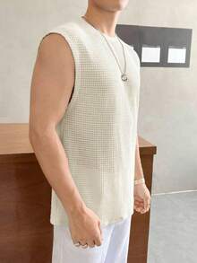 SWAVVY Women's Casual Crew Neck Pullover Loose Fit Everyday Wear Top Men Tops Sleeveless Mesh Men Top Men S Sleeve Less T Shirts Men Summer Top Knit Top Men - Apricot - View 5