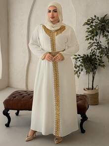 Dazy Plus Valentine Elegant Sequin Fringe Decor Long Sleeve Robe With Tie Waist, Plus Size, Spring/Summer Maxi Dress Sundress - White - View 7