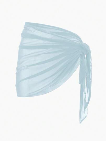Swim Basics Women's Summer Beach Vacation Style Solid Color Sheer Pleated Twist Sarong Skirt