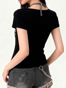SHEIN Camiseta sin mangas con nudo delantero casual para mujer - Multicolor - Ver 2