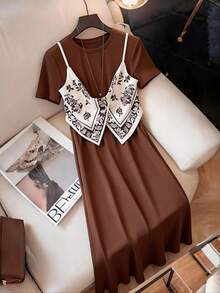 GlowEve CURVE 大码优雅百搭舒适知性通勤及度假连衣裙，时尚显瘦 - 棕色 - 查看 1