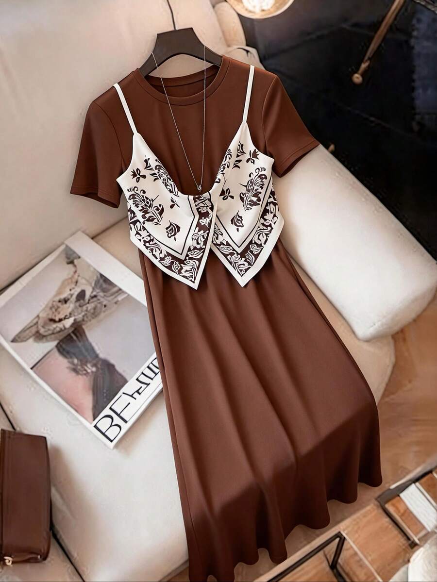 GlowEve CURVE 大码优雅百搭舒适知性通勤及度假连衣裙，时尚显瘦 - 棕色 - 查看 1
