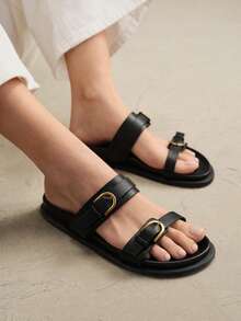 Solecia 女士时尚黑色舒适平底沙滩凉鞋 - 黑色 - 查看 10