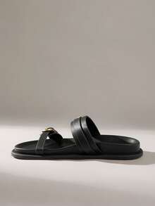 Solecia 女士时尚黑色舒适平底沙滩凉鞋 - 黑色 - 查看 11