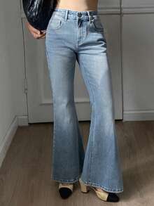 DAZY 女士常规腰围性感休闲喇叭裤 - 中等水洗藍 - 查看 3