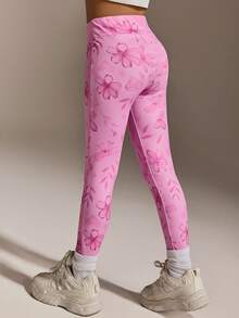 Young Girls Clothing Sports Outdoor Girls Pink Pattern Yoga Yoga Tight Pants High Elasticity Free Stretch Fashionable Versatile Classic Running, Cycling And Hiking Sports Pants - Pink - View 2